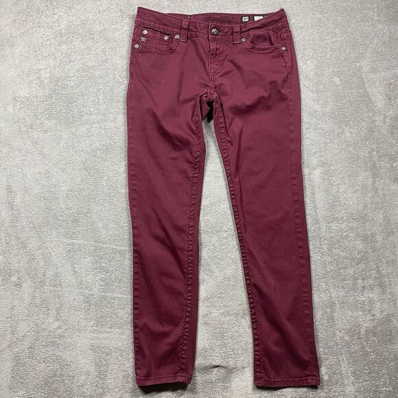 Miss Me Womens 30 Jeans Burgundy‎ Skinny Tapered Embellished  Pockets JP5614S2 - Picture 1 of 16